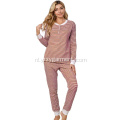 Katoenen comfort gebreide pyjama&#39;s lange mouwen